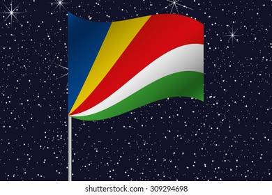 3D Flag Illustration waving in the night sky of the country of  Seychelles