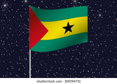 3D Flag Illustration waving in the night sky of the country of Sao Tome E Principe