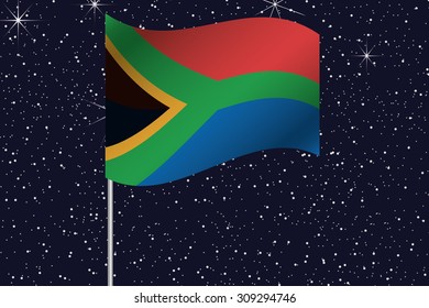 3D Flag Illustration waving in the night sky of the country of South Africa