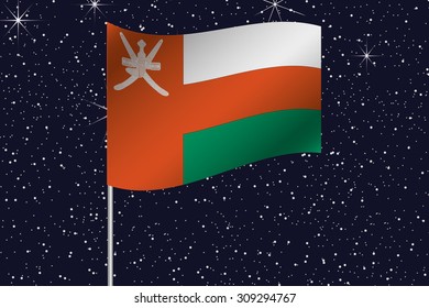 3D Flag Illustration waving in the night sky of the country of  Oman