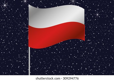 3D Flag Illustration waving in the night sky of the country of Poland