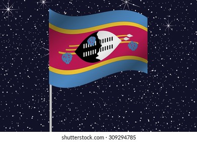 3D Flag Illustration waving in the night sky of the country of  Swaziland