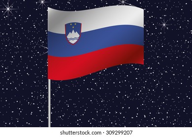 3D Flag Illustration waving in the night sky of the country of  Slovenia