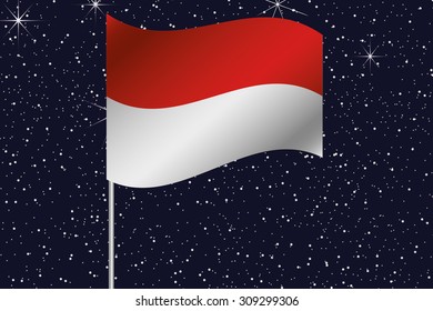 3D Flag Illustration waving in the night sky of the country of  Singapore