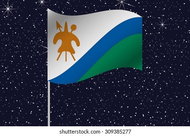 3D Flag Illustration waving in the night sky of the country of Lesotho