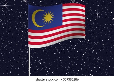 3D Flag Illustration waving in the night sky of the country of  Malaysia