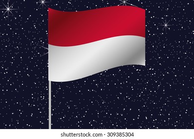 3D Flag Illustration waving in the night sky of the country of  Monaco