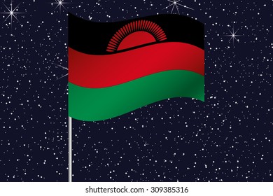 3D Flag Illustration waving in the night sky of the country of  Malawi