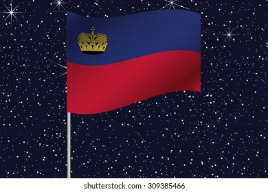 3D Flag Illustration waving in the night sky of the country of  Liechtenstein