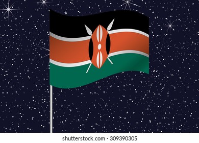 3D Flag Illustration waving in the night sky of the country of  Kenya