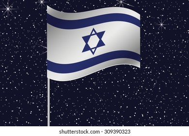 3D Flag Illustration waving in the night sky of the country of  Israel