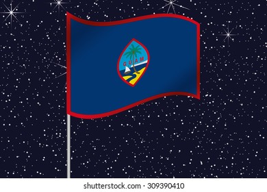 3D Flag Illustration waving in the night sky of the country of  Guam