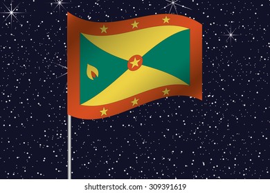 3D Flag Illustration waving in the night sky of the country of  Grenada