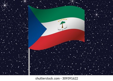 3D Flag Illustration waving in the night sky of the country of  Equitorial Guinuea