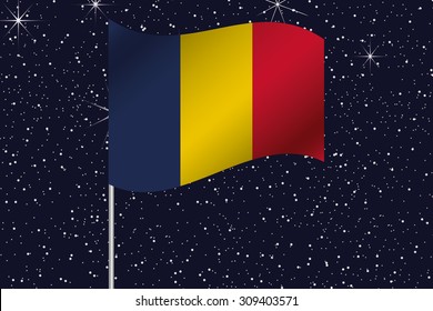 3D Flag Illustration waving in the night sky of the country of  Chad