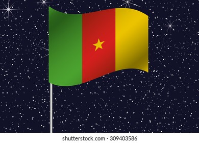 3D Flag Illustration waving in the night sky of the country of  Cameroon
