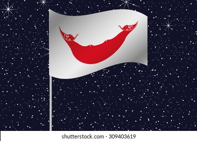 3D Flag Illustration waving in the night sky of the country of  Easter Island