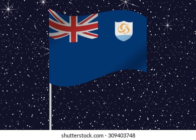 3D Flag Illustration waving in the night sky of the country of Anguilla