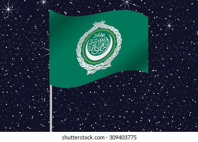 3D Flag Illustration waving in the night sky of the country of Arab League
