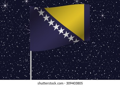 3D Flag Illustration waving in the night sky of the country of  Bosnia