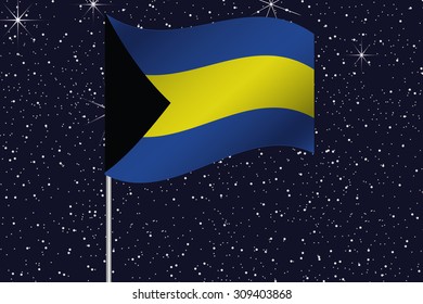 3D Flag Illustration waving in the night sky of the country of  Bahamas