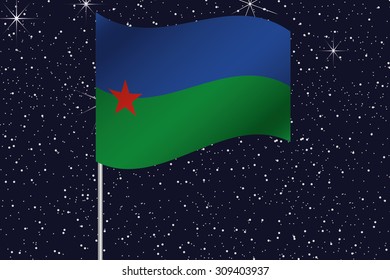 3D Flag Illustration waving in the night sky of the country of  Djibouti