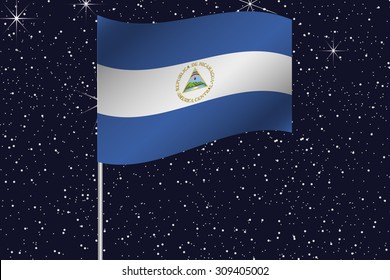 3D Flag Illustration waving in the night sky of the country of  Nicaragua