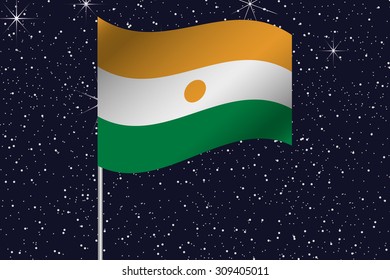 3D Flag Illustration waving in the night sky of the country of  Niger