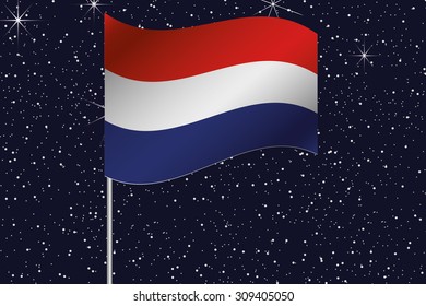 3D Flag Illustration waving in the night sky of the country of Netherlands
