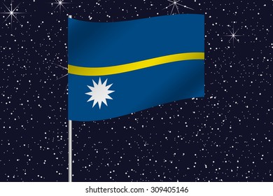 3D Flag Illustration waving in the night sky of the country of  Nauru