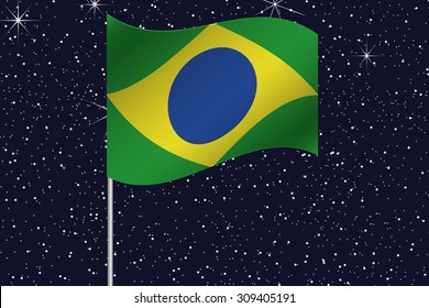 3D Flag Illustration waving in the night sky of the country of  Brazil