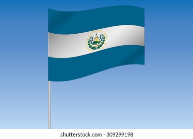 A 3D Flag Illustration waving in the sky of the country of El Salvador