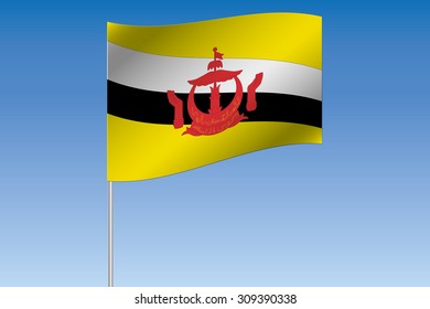 A 3D Flag Illustration waving in the sky of the country of Brunei