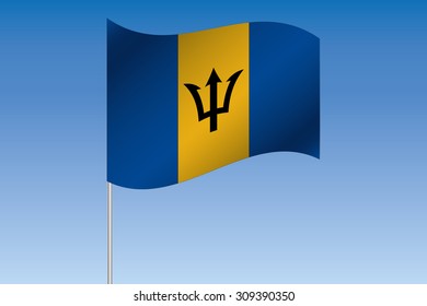 A 3D Flag Illustration waving in the sky of the country of  Barbados