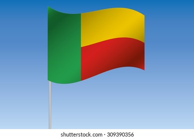 A 3D Flag Illustration waving in the sky of the country of  Benin