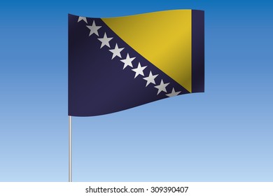 A 3D Flag Illustration waving in the sky of the country of Bosnia