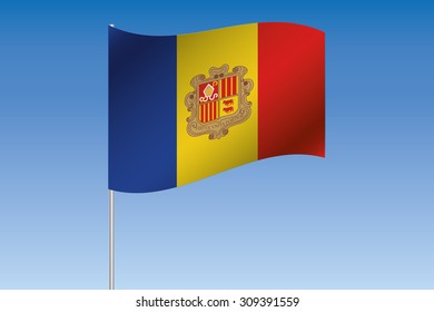 A 3D Flag Illustration waving in the sky of the country of  Andorra