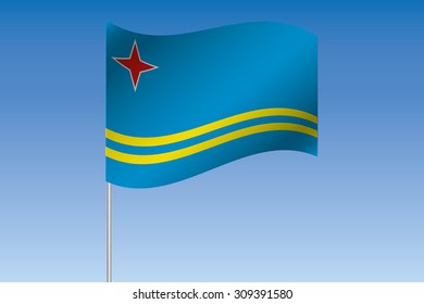 A 3D Flag Illustration waving in the sky of the country of  Aruba
