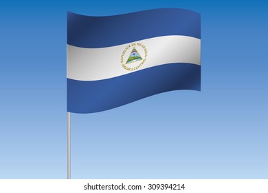 A 3D Flag Illustration waving in the sky of the country of  Nicaragua