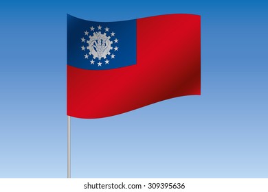 A 3D Flag Illustration waving in the sky of the country of  Myanmar