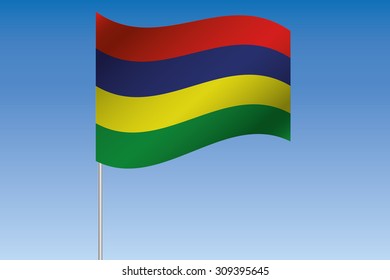 A 3D Flag Illustration waving in the sky of the country of  Mauritius