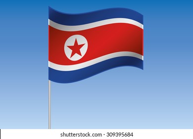 A 3D Flag Illustration waving in the sky of the country of  North Korea
