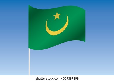 A 3D Flag Illustration waving in the sky of the country of  Mauritania