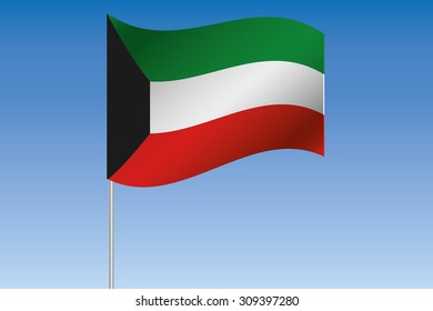 A 3D Flag Illustration waving in the sky of the country of  Kuwait