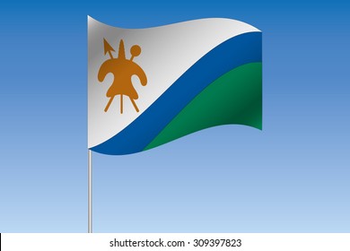 A 3D Flag Illustration waving in the sky of the country of  Lesotho