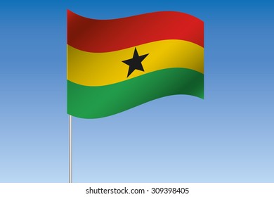 A 3D Flag Illustration waving in the sky of the country of  Ghana