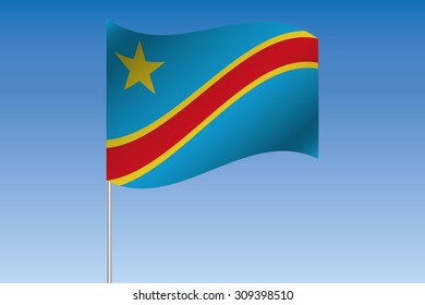 A 3D Flag Illustration waving in the sky of the country of  Democratic Republic of Congo