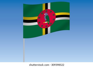 A 3D Flag Illustration waving in the sky of the country of  Dominica