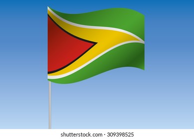 A 3D Flag Illustration waving in the sky of the country of  Guyana