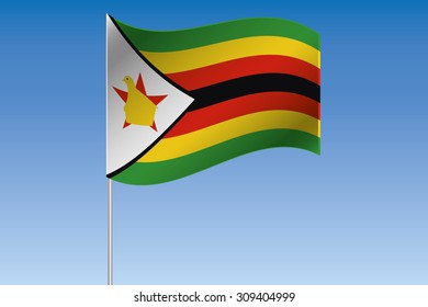A 3D Flag Illustration waving in the sky of the country of  Zimbabwe